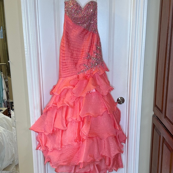 Night Moves Prom Collection Coral Ruffled Gown